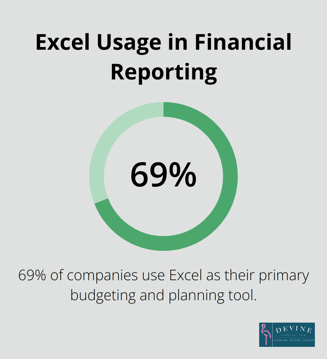 Pie chart showing 69% of companies use Excel as their primary budgeting and planning tool
