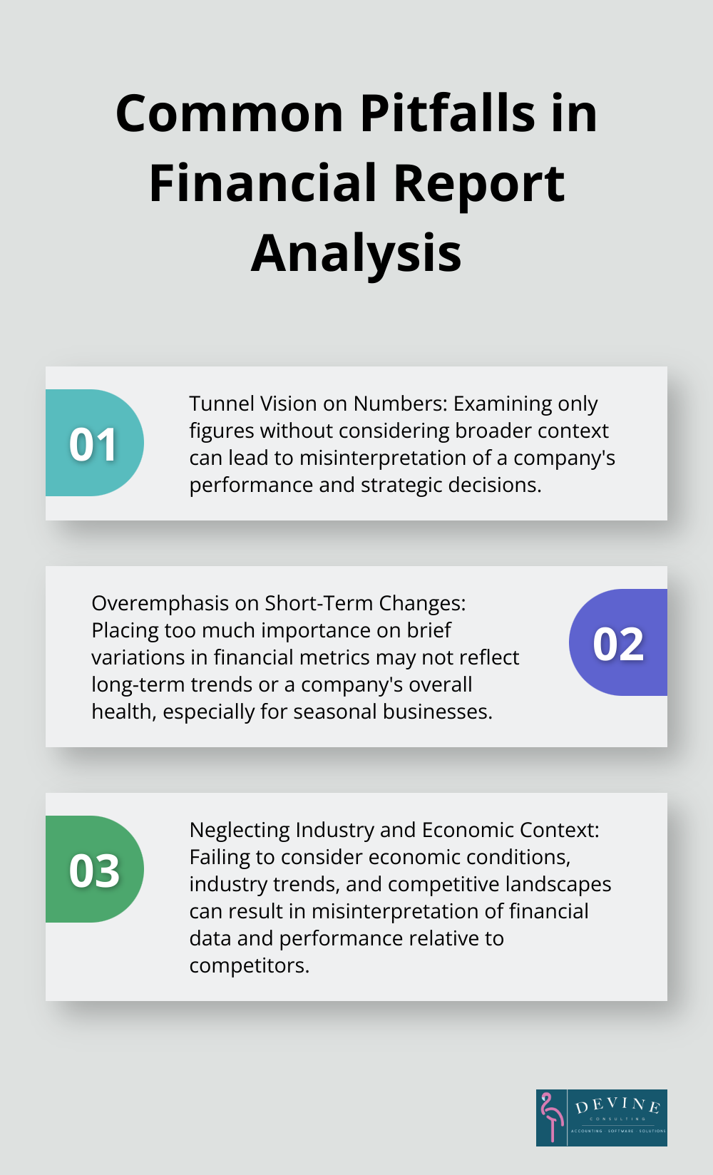 Ordered list chart showing five common pitfalls in financial report analysis - finance report analysis