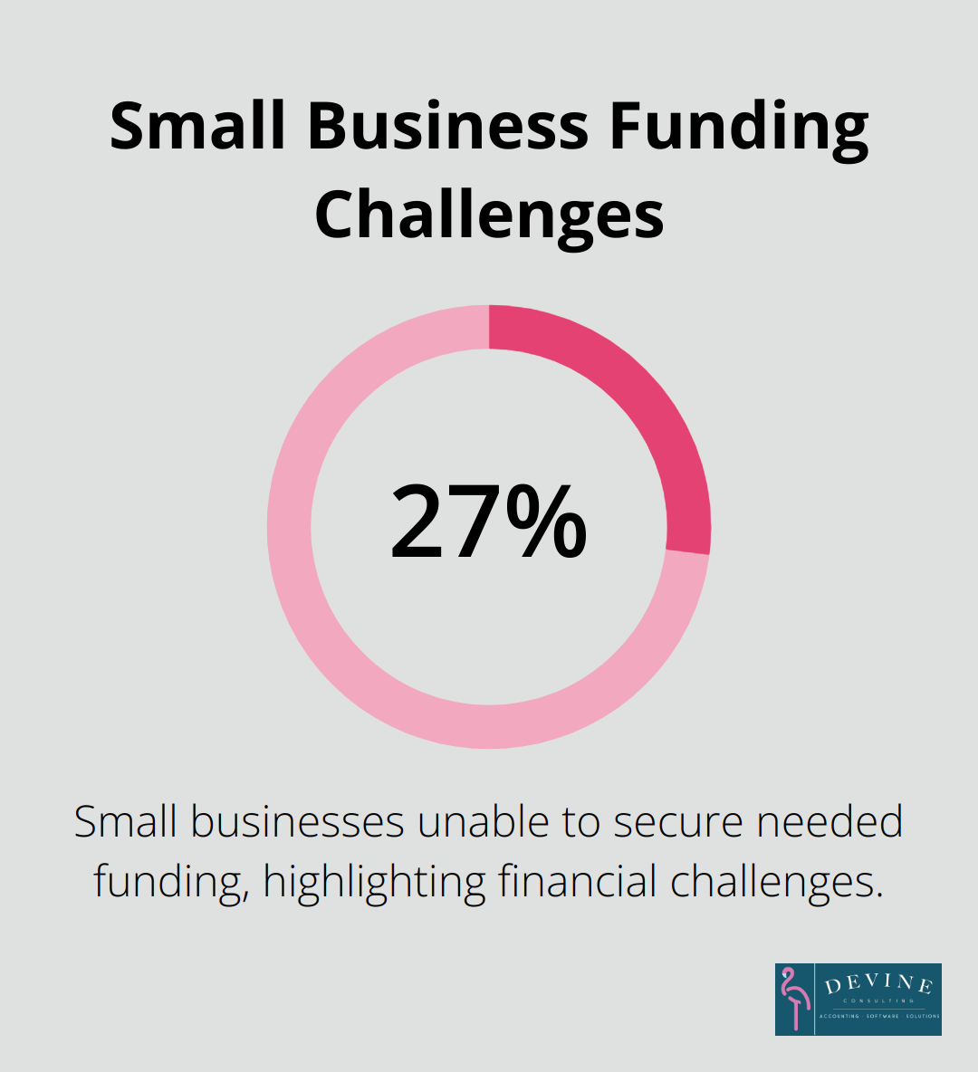 Pie chart showing 27% of small businesses couldn't get needed funding - outsourced cfo for small business